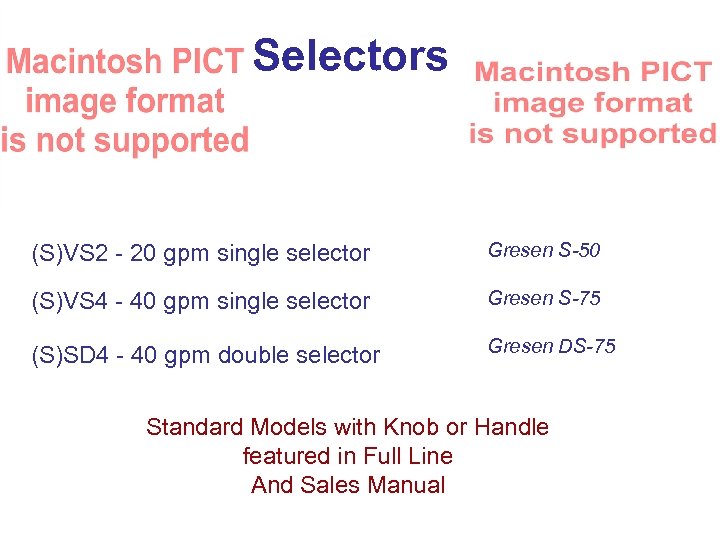 Selectors (S)VS 2 - 20 gpm single selector Gresen S-50 (S)VS 4 - 40