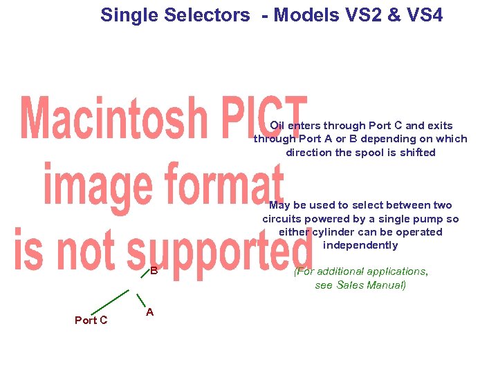 Single Selectors - Models VS 2 & VS 4 Single selector circuit Oil enters