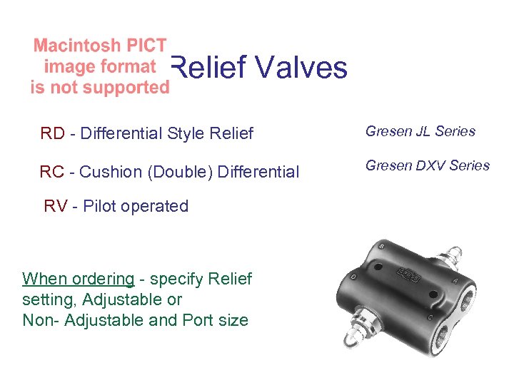 Relief Valves RD - Differential Style Relief Gresen JL Series RC - Cushion (Double)