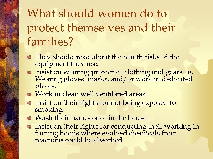 What should women do to protect themselves and their families? They should read about