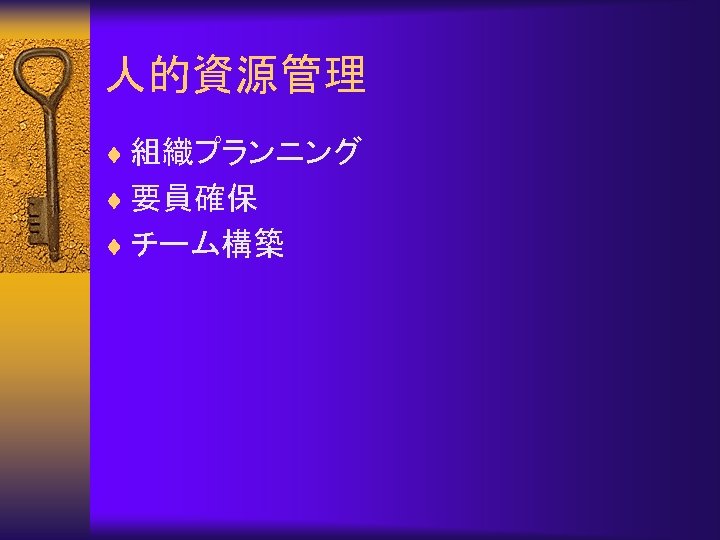 人的資源管理 ¨ 組織プランニング ¨ 要員確保 ¨ チーム構築 