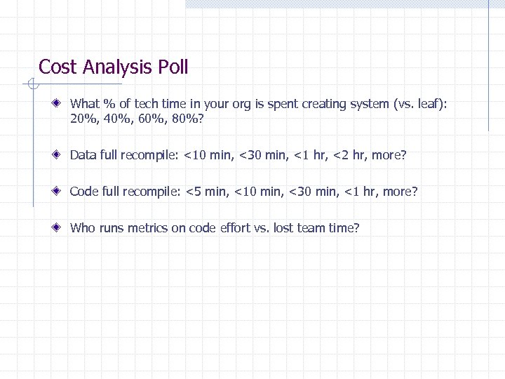 Cost Analysis Poll What % of tech time in your org is spent creating