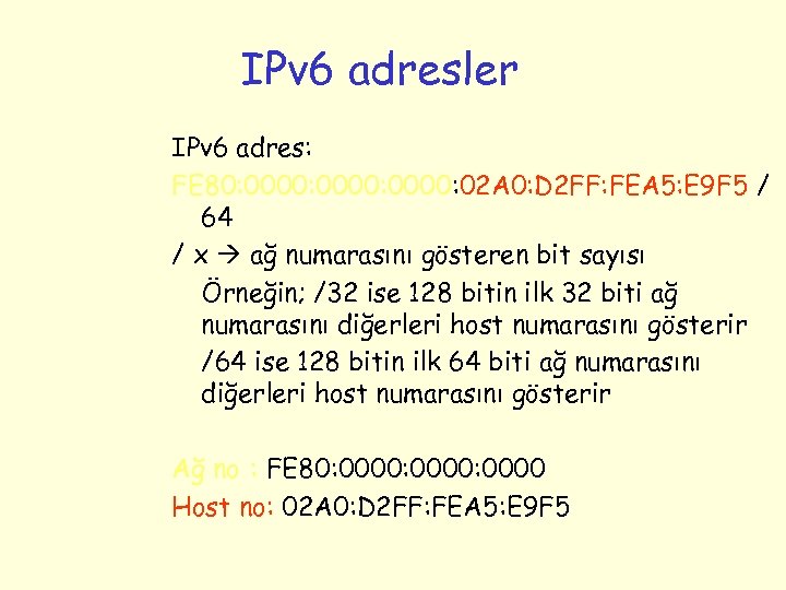 IPv 6 adresler IPv 6 adres: FE 80: 0000: 02 A 0: D 2