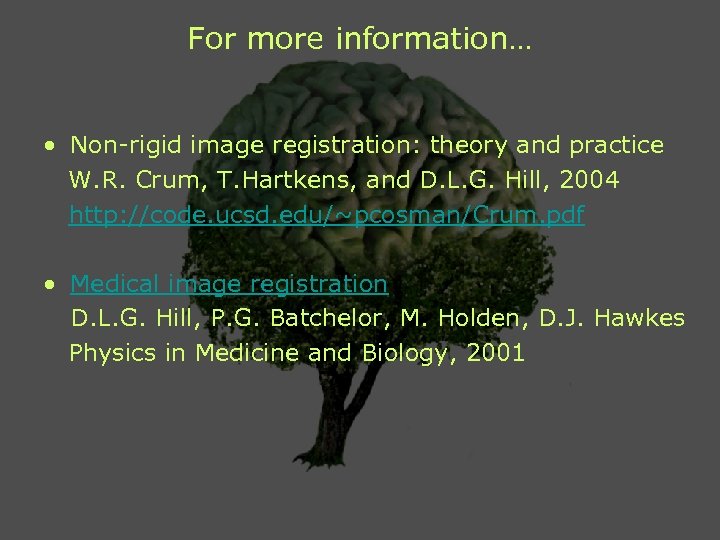 For more information… • Non-rigid image registration: theory and practice W. R. Crum, T.