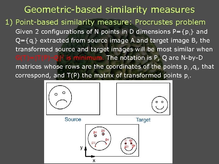 Geometric-based similarity measures 1) Point-based similarity measure: Procrustes problem Given 2 configurations of N