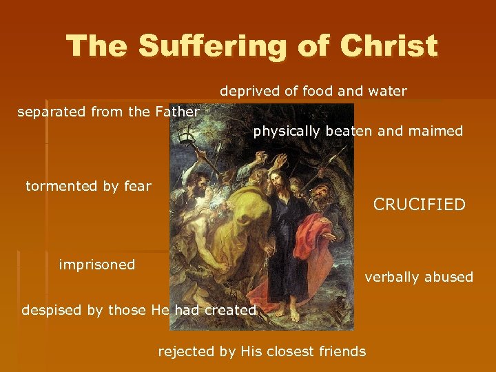 The Suffering of Christ deprived of food and water separated from the Father physically