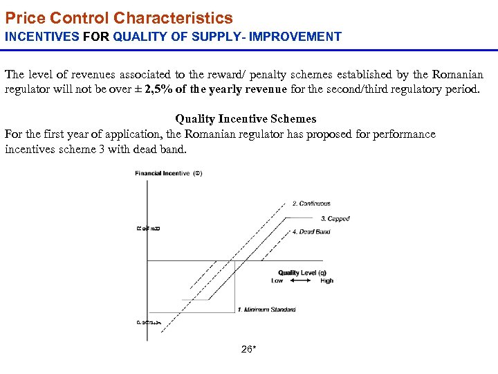 Price Control Characteristics INCENTIVES FOR QUALITY OF SUPPLY- IMPROVEMENT The level of revenues associated