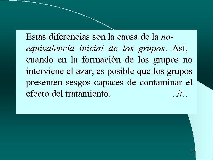 Estas diferencias son la causa de la noequivalencia inicial de los grupos. Así, cuando