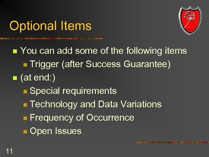 Optional Items n n 11 You can add some of the following items n