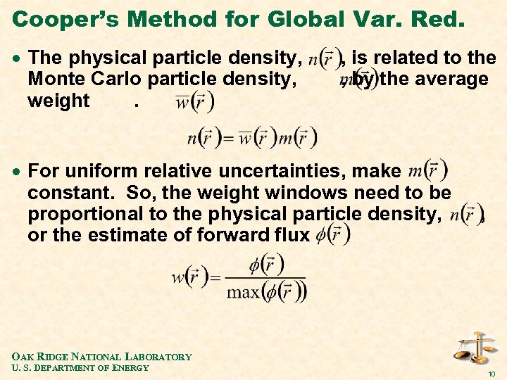 Cooper’s Method for Global Var. Red. · The physical particle density, Monte Carlo particle