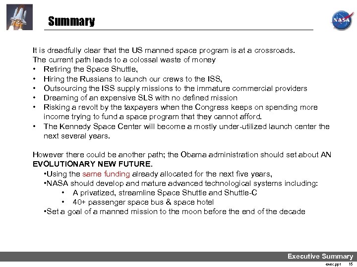 Summary It is dreadfully clear that the US manned space program is at a