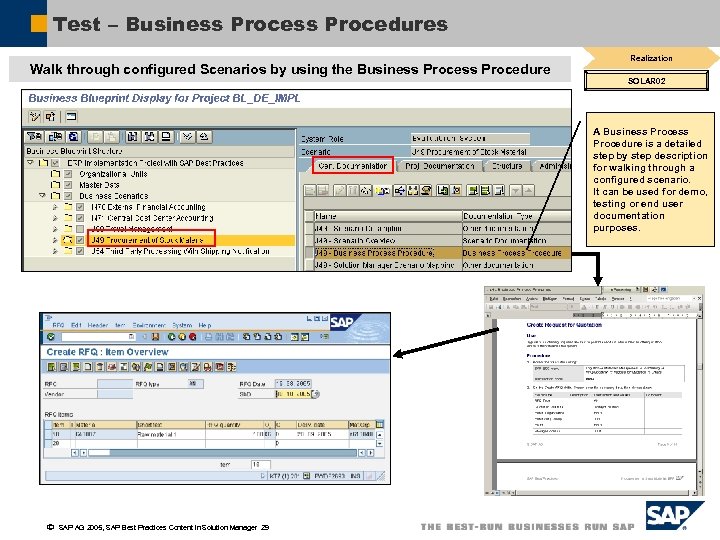 Test – Business Procedures Walk through configured Scenarios by using the Business Procedure Realization