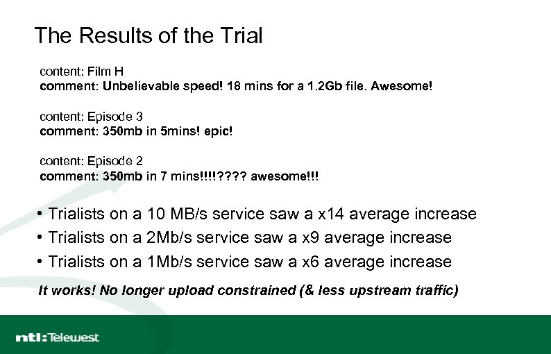 The Results of the Trial content: Film H comment: Unbelievable speed! 18 mins for