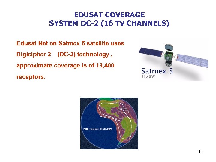 EDUSAT COVERAGE SYSTEM DC-2 (16 TV CHANNELS) Edusat Net on Satmex 5 satellite uses