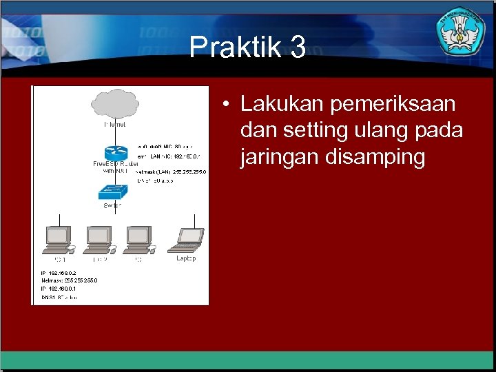 Praktik 3 • Lakukan pemeriksaan dan setting ulang pada jaringan disamping 