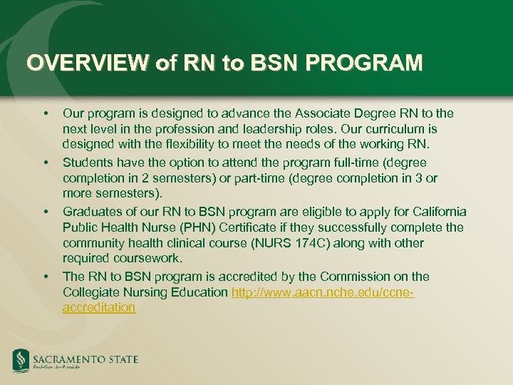 OVERVIEW of RN to BSN PROGRAM • • Our program is designed to advance