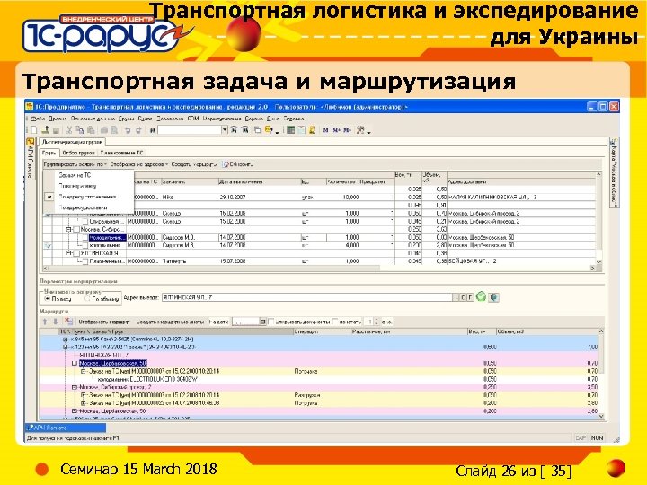 Транспортная логистика и экспедирование для Украины Транспортная задача и маршрутизация Семинар 15 March 2018