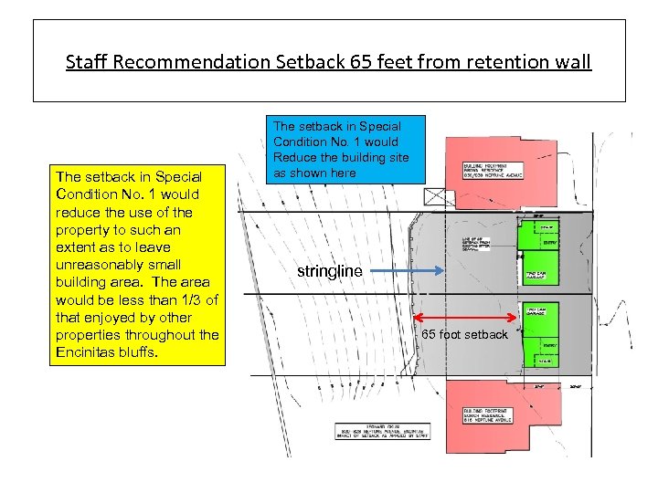 Staff Recommendation Setback 65 feet from retention wall The setback in Special Condition No.