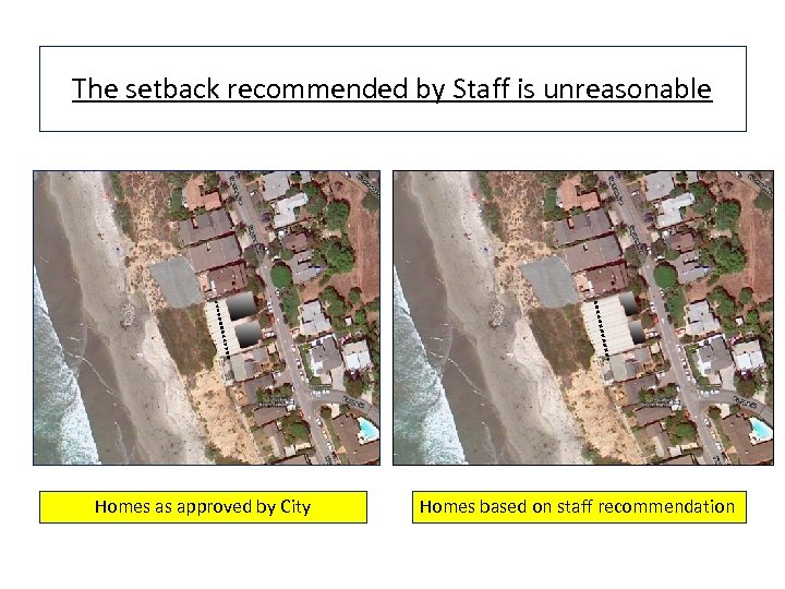 The setback recommended by Staff is unreasonable Homes as approved by City Homes based