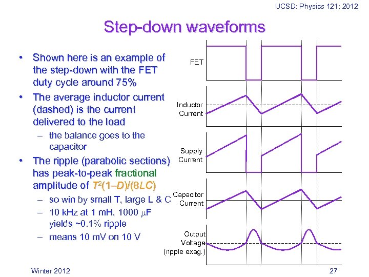 UCSD: Physics 121; 2012 Step-down waveforms • Shown here is an example of the