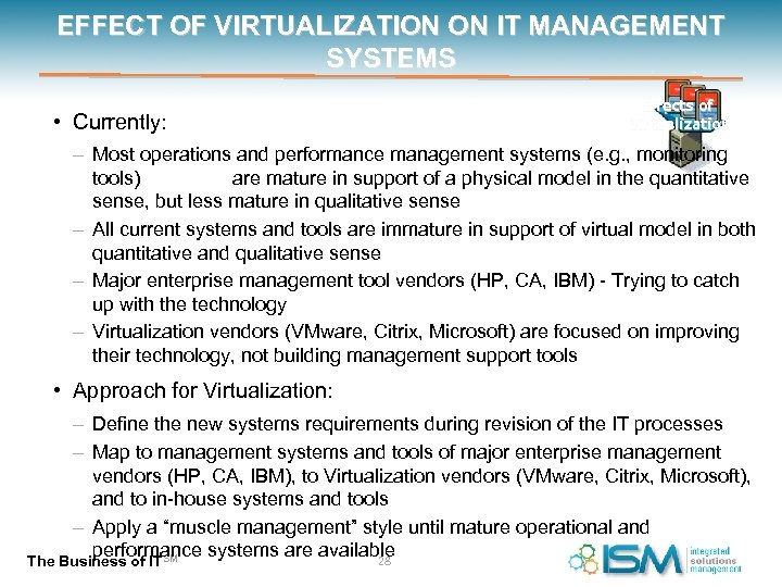 EFFECT OF VIRTUALIZATION ON IT MANAGEMENT SYSTEMS • Currently: Effects of Virtualization – Most