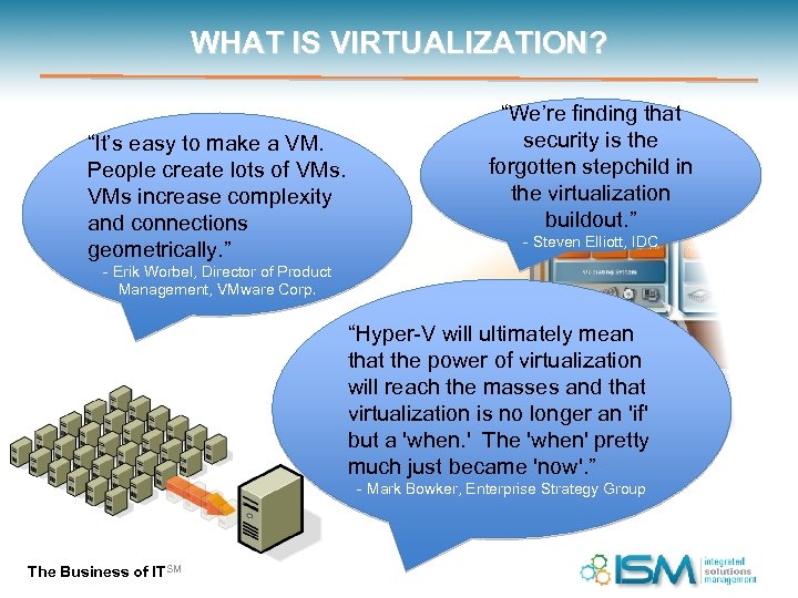 WHAT IS VIRTUALIZATION? “It’s easy to make a VM. People create lots of VMs