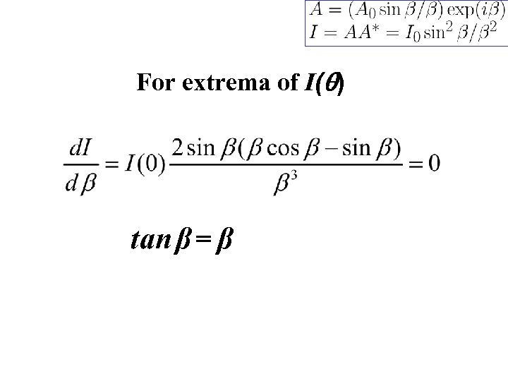 For extrema of I(q) tan β = β 