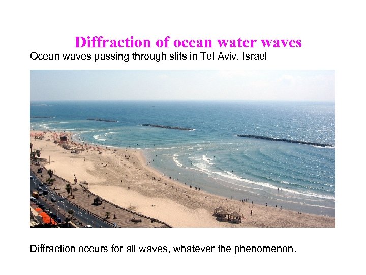 Diffraction of ocean water waves Ocean waves passing through slits in Tel Aviv, Israel