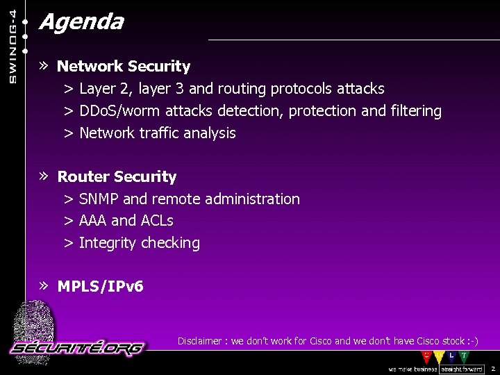 Agenda » Network Security > Layer 2, layer 3 and routing protocols attacks >