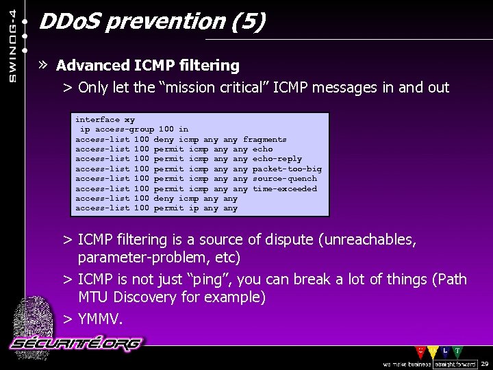 DDo. S prevention (5) » Advanced ICMP filtering > Only let the “mission critical”