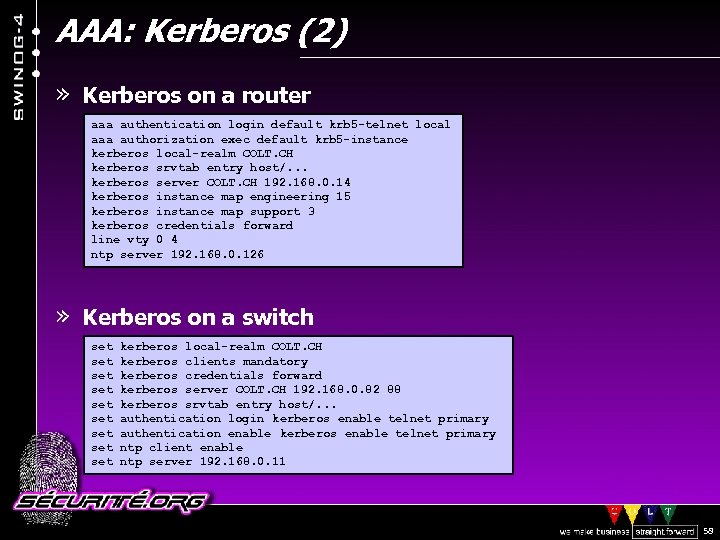 AAA: Kerberos (2) » Kerberos on a router aaa authentication login default krb 5