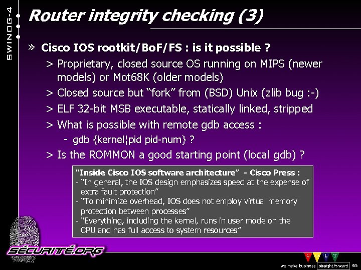 Router integrity checking (3) » Cisco IOS rootkit/Bo. F/FS : is it possible ?