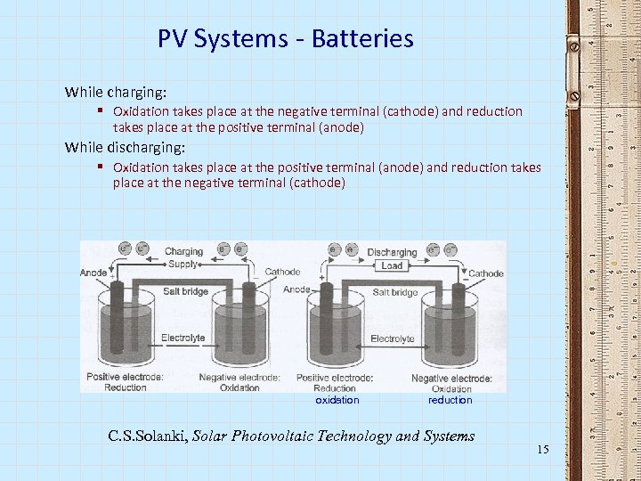 PV Systems - Batteries While charging: § Oxidation takes place at the negative terminal