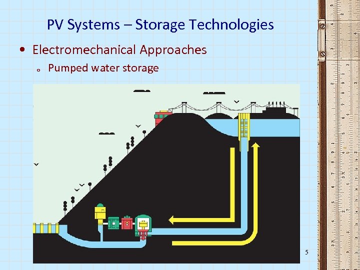 PV Systems – Storage Technologies • Electromechanical Approaches o Pumped water storage 5 