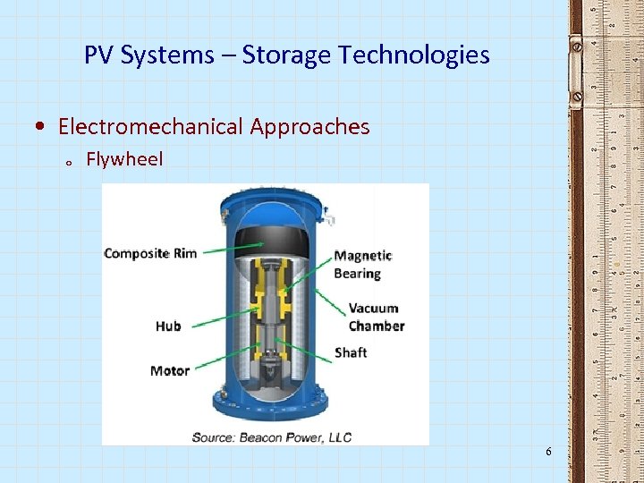 PV Systems – Storage Technologies • Electromechanical Approaches o Flywheel 6 
