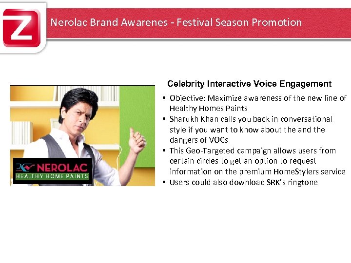 Nerolac Brand Awarenes - Festival Season Promotion Celebrity Interactive Voice Engagement • Objective: Maximize