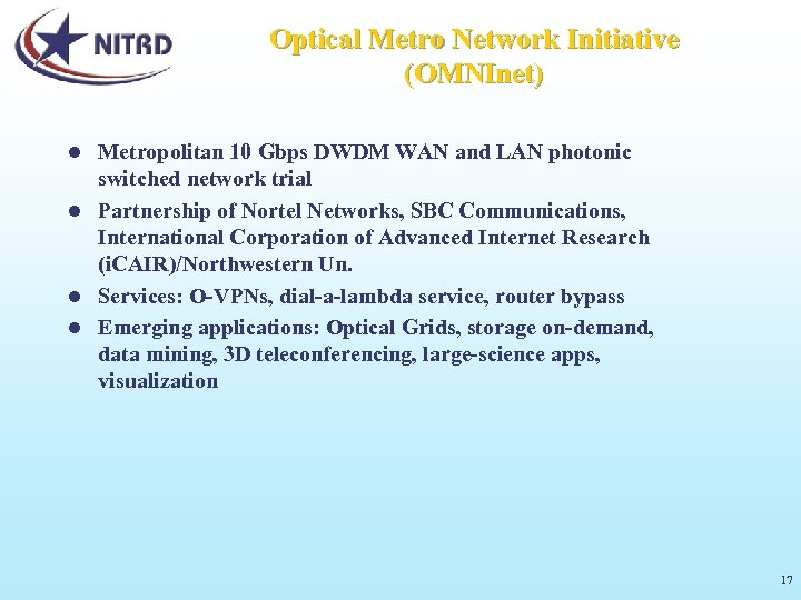 Optical Metro Network Initiative (OMNInet) Metropolitan 10 Gbps DWDM WAN and LAN photonic switched