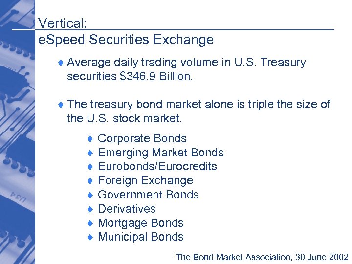 Vertical: e. Speed Securities Exchange ¨ Average daily trading volume in U. S. Treasury