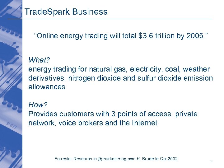 Trade. Spark Business “Online energy trading will total $3. 6 trillion by 2005. ”