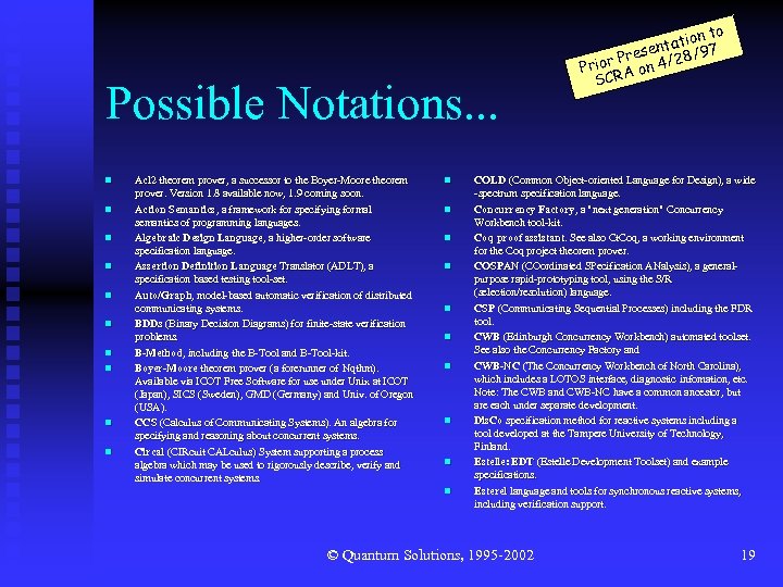 Possible Notations. . . n n n n n Acl 2 theorem prover, a