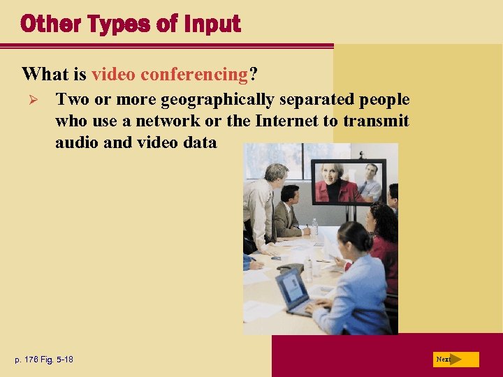 Other Types of Input What is video conferencing? Ø Two or more geographically separated