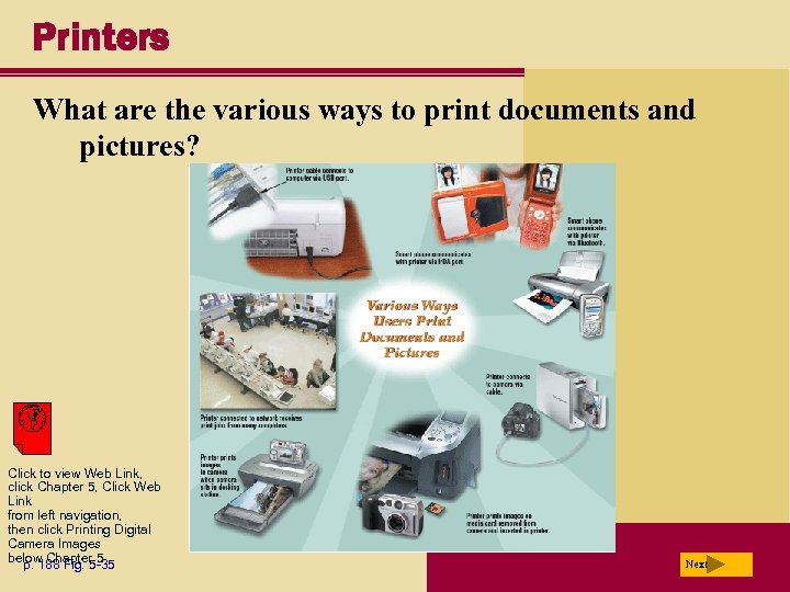 Printers What are the various ways to print documents and pictures? Click to view