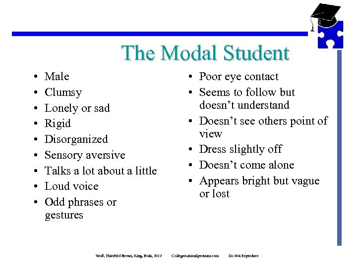 The Modal Student • • • Male Clumsy Lonely or sad Rigid Disorganized Sensory