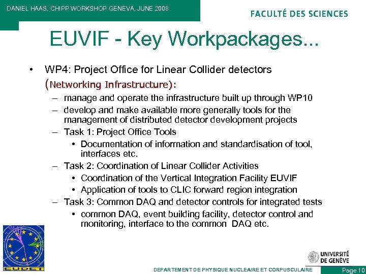 DANIEL HAAS, CHIPP WORKSHOP GENEVA, JUNE 2008 EUVIF - Key Workpackages. . . •