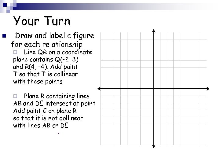 Your Turn n Draw and label a figure for each relationship Line QR on