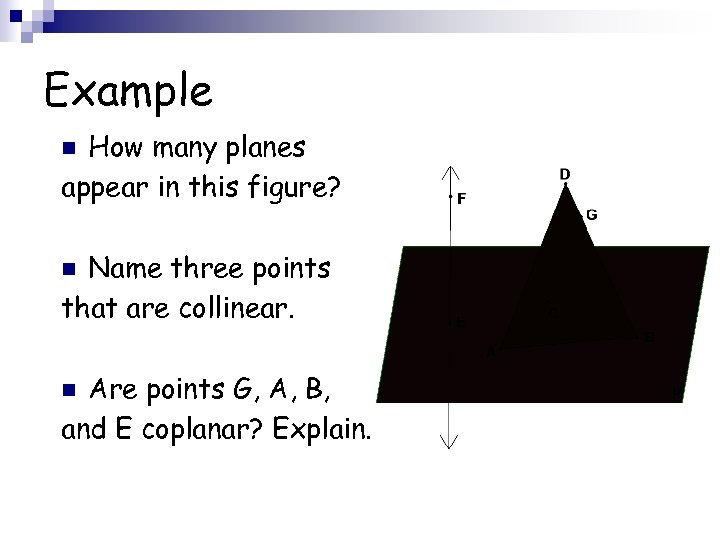 Example How many planes appear in this figure? n Name three points that are