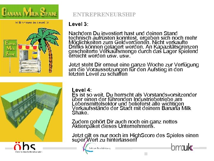 ENTREPRENEURSHIP Level 3: Nachdem Du investiert hast und deinen Stand technisch aufrüsten konntest, ergeben