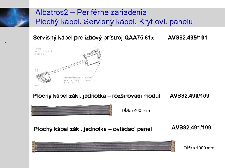 Albatros 2 – Periférne zariadenia Plochý kábel, Servisný kábel, Kryt ovl. panelu Servisný kábel