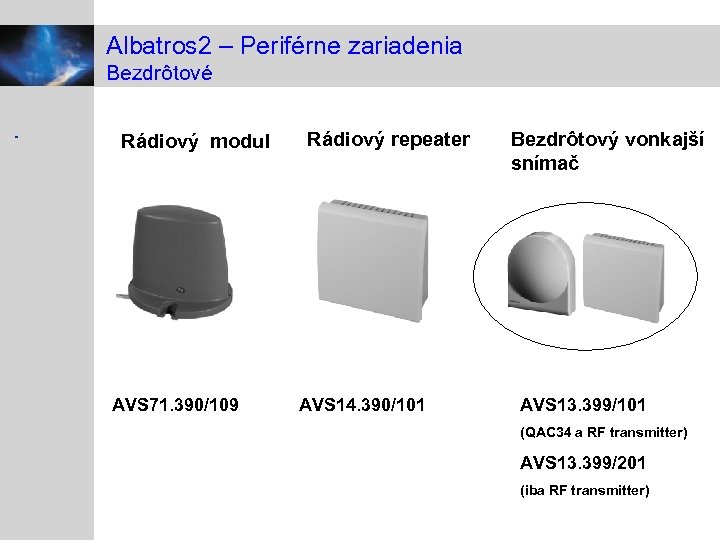 Albatros 2 – Periférne zariadenia Bezdrôtové Rádiový modul AVS 71. 390/109 Rádiový repeater AVS