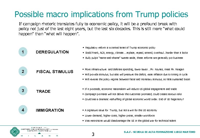 Possible macro implications from Trump policies If campaign rhetoric translates fully to economic policy,